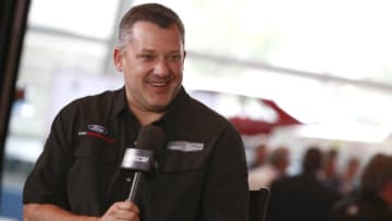 CHARLOTTE, NC - MAY 22: 2019 Tony Stewart reacts while giving an interview after being announced as part of the 2020 class during the NASCAR 2020 Hall of Fame announcement ceremony at the NASCAR Hall of Fame on May 22, 2019 in Charlotte, North Carolina. (Photo by Jason Miczek/Getty Images)