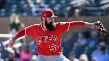 Matt Shoemaker #52 of the Los Angeles Angels of Anaheim delivers a first inning pitch against the Colorado Rockies. (Photo by Norm Hall/Getty Images)