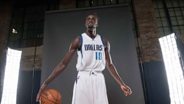 Sep 28, 2015; Dallas, TX, USA; Dallas Mavericks rookie forward Maurice Ndour (10) poses for a photo during Media Day at the American Airlines Center. Mandatory Credit: Jerome Miron-USA TODAY Sports