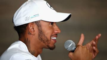 SAO PAULO, BRAZIL - NOVEMBER 09: Lewis Hamilton of Great Britain and Mercedes GP talks to the media during previews for the Formula One Grand Prix of Brazil at Autodromo Jose Carlos Pace on November 9, 2017 in Sao Paulo, Brazil. (Photo by Clive Mason/Getty Images)