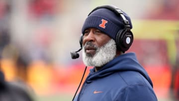 COLLEGE PARK, MD - OCTOBER 27: Head coach Lovie Smith of the Illinois Fighting Illini looks on during the first half against the Maryland Terrapins at Capital One Field on October 27, 2018 in College Park, Maryland. (Photo by Will Newton/Getty Images)