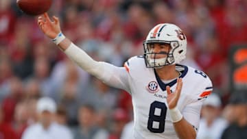 TUSCALOOSA, AL - NOVEMBER 24: Jarrett Stidham #8 of the Auburn Tigers passes against the Alabama Crimson Tide at Bryant-Denny Stadium on November 24, 2018 in Tuscaloosa, Alabama. (Photo by Kevin C. Cox/Getty Images)