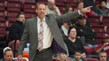 January 1, 2016; Stanford, CA, USA; Utah Utes head coach Larry Krystkowiak instructs against the Stanford Cardinal during the second half at Maples Pavilion. The Cardinal defeated the Utes 70-68 in overtime. Mandatory Credit: Kyle Terada-USA TODAY Sports