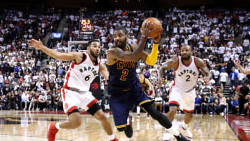 TORONTO, CANADA - MAY 7: Kyrie Irving #2 of the Cleveland Cavaliers handles the ball during the game against the Toronto Raptors in Game Four of the Eastern Conference Semifinals during the 2017 NBA Playoffs on May 7, 2017 at the Air Canada Centre in Toronto, Ontario, Canada. NOTE TO USER: User expressly acknowledges and agrees that, by downloading and or using this Photograph, user is consenting to the terms and conditions of the Getty Images License Agreement. Mandatory Copyright Notice: Copyright 2017 NBAE (Photo by Nathaniel S. Butler/NBAE via Getty Images)