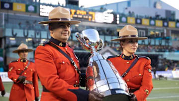 Mounties bring in the Grey Cup before the game between the Calgary Stampeders and the Ottawa Redblacks during the Grey Cup. (Photo by Codie McLachlan/Getty Images)