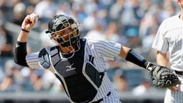 NEW YORK, NY - JUNE 21: Austin Romine #28 of the New York Yankees in action against the Seattle Mariners at Yankee Stadium on June 21, 2018 in the Bronx borough of New York City. The Yankees defeated the Mariners 4-3. (Photo by Jim McIsaac/Getty Images)