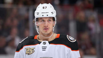GLENDALE, ARIZONA - MARCH 14: Rickard Rakell #67 of the Anaheim Ducks during the first period of the NHL game against the Arizona Coyotes at Gila River Arena on March 14, 2019 in Glendale, Arizona. (Photo by Christian Petersen/Getty Images)
