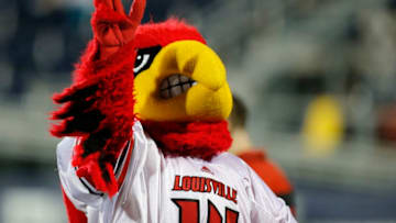 MIAMI, FL - SEPTEMBER 20: The Louisville Cardinals mascot waves to fans during second half action against the Florida International Panthers on September 20, 2014 at FIU Stadium in Miami, Florida. Louisville defeated FIU 34-3. (Photo by Joel Auerbach/Getty Images)