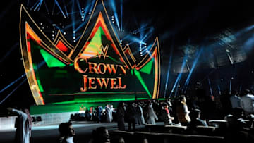 Fans cheer during the World Wrestling Entertainment (WWE) Crown Jewel pay-per-view at the King Saud University Stadium in Riyadh on November 2, 2018. (Photo by Fayez Nureldine / AFP) (Photo credit should read FAYEZ NURELDINE/AFP/Getty Images)