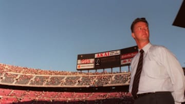Louis Van Gaal, Barcelona manager,inside Nou Camp stadium, home of Barcelona (Photo by Matthew Ashton/EMPICS via Getty Images)