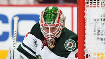 PHILADELPHIA, PA - JANUARY 14: Alex Stalock #32 of the Minnesota Wild looks on against the Philadelphia Flyers on January 14, 2019 at the Wells Fargo Center in Philadelphia, Pennsylvania. (Photo by Len Redkoles/NHLI via Getty Images)
