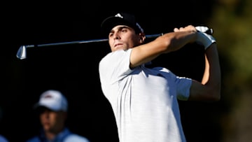 PACIFIC PALISADES, CALIFORNIA - FEBRUARY 17: Joaquin Niemann of Chile plays his shot from the fourth tee during the first round of The Genesis Invitational at Riviera Country Club on February 17, 2022 in Pacific Palisades, California. (Photo by Michael Owens/Getty Images)