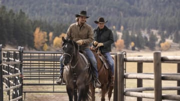Kayce Dutton (L-Luke Grimes) takes control of Dutton Ranch under the watchful eye of his fatherJohn Dutton (r-Kevin Costner) in Season 2 of "Yellowstone" which premieres on Paramount Network starting Wednesday, June 19 at 10 PM, ET/PT.