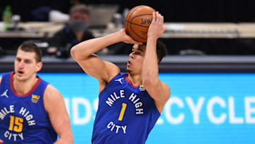Feb 12, 2021; Denver, Colorado, USA; Denver Nuggets forward Michael Porter Jr. (1) shoots against the Oklahoma City Thunder in the second quarter at Ball Arena. Mandatory Credit: Ron Chenoy-USA TODAY Sports