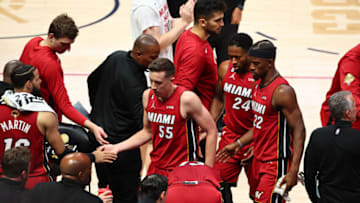 Miami Heat huddle (Photo by Jamie Schwaberow/Getty Images)