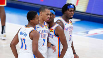 OKC Thunder Shai Gilgeous-Alexander, Theo Maledon, Luguentz Dort react to Darius Bazley: Alonzo Adams-USA TODAY Sports