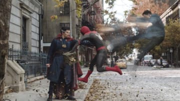 Benedict Cumberbatch stars as Doctor Strange and Tom Holland stars as Spider-Man/Peter Parker in Columbia Pictures' SPIDER-MAN: NO WAY HOME.