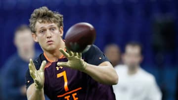 INDIANAPOLIS, IN - MARCH 02: Tight end T.J. Hockenson of Iowa works out during day three of the NFL Combine at Lucas Oil Stadium on March 2, 2019 in Indianapolis, Indiana. (Photo by Joe Robbins/Getty Images)