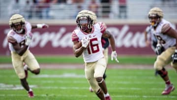 Florida State Seminoles running back Corey Wren (16) brings the ball down the field. The Florida State Seminoles hosted a limited number of fans for the Garnet and Gold Spring Game Saturday, April 10, 2021.Garnet And Gold Edits060
