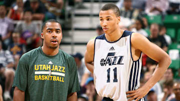 SALT LAKE CITY, UT - JULY 8: Johnnie Bryant Assistant Coach and Dante Exum. Mandatory Copyright Notice: Copyright 2014 NBAE (Photo by Melissa Majchrzak/NBAE via Getty Images)