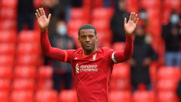 Liverpool's Dutch midfielder Georginio Wijnaldum leaves the pitch after being substituted off during the English Premier League football match between Liverpool and Crystal Palace at Anfield in Liverpool, north west England on May 23, 2021. - - RESTRICTED TO EDITORIAL USE. No use with unauthorized audio, video, data, fixture lists, club/league logos or 'live' services. Online in-match use limited to 120 images. An additional 40 images may be used in extra time. No video emulation. Social media in-match use limited to 120 images. An additional 40 images may be used in extra time. No use in betting publications, games or single club/league/player publications. (Photo by Paul ELLIS / POOL / AFP) / RESTRICTED TO EDITORIAL USE. No use with unauthorized audio, video, data, fixture lists, club/league logos or 'live' services. Online in-match use limited to 120 images. An additional 40 images may be used in extra time. No video emulation. Social media in-match use limited to 120 images. An additional 40 images may be used in extra time. No use in betting publications, games or single club/league/player publications. / RESTRICTED TO EDITORIAL USE. No use with unauthorized audio, video, data, fixture lists, club/league logos or 'live' services. Online in-match use limited to 120 images. An additional 40 images may be used in extra time. No video emulation. Social media in-match use limited to 120 images. An additional 40 images may be used in extra time. No use in betting publications, games or single club/league/player publications. (Photo by PAUL ELLIS/POOL/AFP via Getty Images)