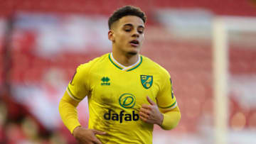 BARNSLEY, ENGLAND - JANUARY 23: Max Aarons of Norwich City during The Emirates FA Cup Fourth Round match between Barnsley and Norwich City at Oakwell Stadium on January 23, 2021 in Barnsley, England. Sporting stadiums around the UK remain under strict restrictions due to the Coronavirus Pandemic as Government social distancing laws prohibit fans inside venues resulting in games being played behind closed doors. (Photo by James Williamson - AMA/Getty Images)