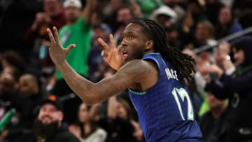 Minnesota Timberwolves forward Taurean Prince celebrates a three-point basket against the Dallas Mavericks. Mandatory Credit: David Berding-USA TODAY Sports