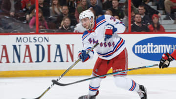 OTTAWA, ON - NOVEMBER 29: Steven Fogarty #38 of the New York Rangers skates against the Ottawa Senators at Canadian Tire Centre on November 29, 2018 in Ottawa, Ontario, Canada. (Photo by Andre Ringuette/NHLI via Getty Images)