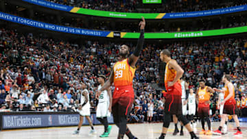 SALT LAKE CITY, UT - NOVEMBER 9: Jae Crowder #99 of the Utah Jazz reacts to a play during the game against the Boston Celtics on November 9, 2018 at Vivint Smart Home Arena in Salt Lake City, Utah. Copyright 2018 NBAE (Photo by Melissa Majchrzak/NBAE via Getty Images)