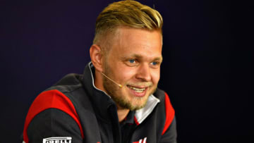 BUDAPEST, HUNGARY - JULY 27: Kevin Magnussen of Denmark and Haas F1 talks in the Drivers Press Conference during previews ahead of the Formula One Grand Prix of Hungary at Hungaroring on July 27, 2017 in Budapest, Hungary. (Photo by Dan Mullan/Getty Images)