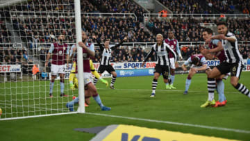 February 20th 2017, St James Park, Newcastle, England; Skybet Championship football, Newcastle versus Aston Villa; Henri Lansbury of Aston Villa scores an own goal in the 59th minute (Photo by Peter Haygarth/Action Plus via Getty Images)