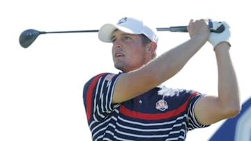 Bryson DeChambeau of USA tees off the 6th hole in his final practice round ahead of the 2018 Ryder Cup at Le Golf National near Versailles on September 27th 2018 in France (Photo by Tom Jenkins)