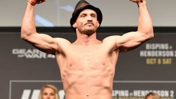 MANCHESTER, ENGLAND - OCTOBER 07: Brad Pickett steps onto the scale during the UFC 204 weigh-in at the Manchester Central Convention Complex on October 7, 2016 in Manchester, England. (Photo by Josh Hedges/Zuffa LLC/Zuffa LLC via Getty Images)