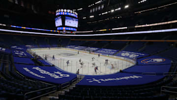 Mar 13, 2021; Buffalo, New York, USA; A general view of KeyBank Center during the second period of a game between the Buffalo Sabres and the Pittsburgh Penguins. Mandatory Credit: Timothy T. Ludwig-USA TODAY Sports