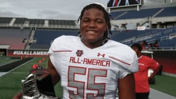 Jan 2, 2016; Orlando, FL, USA; Team Highlight player Rashan Gary won the defensive MVP trophy following the 2016 Under Armour All-American Game at Orlando Citrus Bowl. Team Highlight beat Team Armour 27-0. Mandatory Credit: Reinhold Matay-USA TODAY Sports