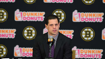 BOSTON, MA - FEBRUARY 28 : General Manager Don Sweeney of the Boston Bruins speaks to the media against the Tampa Bay Lightning at the TD Garden on February 28, 2016 in Boston, Massachusetts. (Photo by Steve Babineau/NHLI via Getty Images)