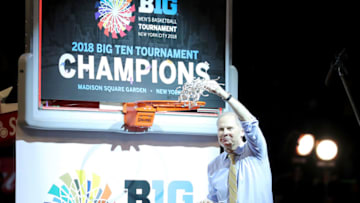 NEW YORK, NY - MARCH 04: Head coach John Beilein of the Michigan Wolverines celebrates after defeating the Purdue Boilermakers 75-66 during the championship game of the Big 10 Basketball Tournament at Madison Square Garden on March 4, 2018 in New York City. (Photo by Abbie Parr/Getty Images)