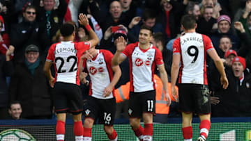 WEST BROMWICH, ENGLAND - FEBRUARY 17: Dusan Tadic of Southampton celebrates with teammates after scoring his sides second goal during the The Emirates FA Cup Fifth Round between West Bromwich Albion v Southampton at The Hawthorns on February 17, 2018 in West Bromwich, England. (Photo by Michael Regan/Getty Images)