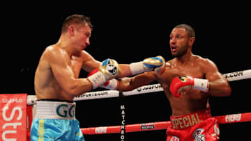 LONDON, ENGLAND - SEPTEMBER 10: Gennady Golovkin (blue trunks) and Kell Brook (red trunks) in action during their World Middleweight Title contest at The O2 Arena on September 10, 2016 in London, England. (Photo by Richard Heathcote/Getty Images)