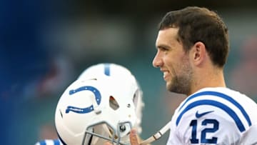 Sep 1, 2016; Cincinnati, OH, USA; Indianapolis Colts quarterback Andrew Luck (12) against the Cincinnati Bengals in a preseason NFL football game at Paul Brown Stadium. The Colts won 13-10. Mandatory Credit: Aaron Doster-USA TODAY Sports