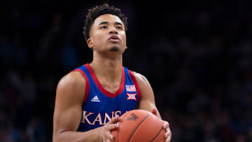 PHILADELPHIA, PA - DECEMBER 21: Devon Dotson #1 of the Kansas Jayhawks shoots a free throw against the Villanova Wildcats at the Wells Fargo Center on December 21, 2019 in Philadelphia, Pennsylvania. (Photo by Mitchell Leff/Getty Images)