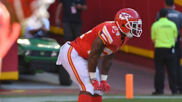 Aug 13, 2016; Kansas City, MO, USA; Kansas City Chiefs running back Darrin Reaves (24) lines up on the line of scrimmage during the second half against the Seattle Seahawks at Arrowhead Stadium. Seattle won 17-16. Mandatory Credit: Denny Medley-USA TODAY Sports