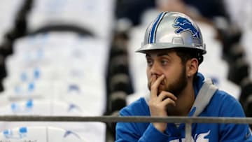 ARLINGTON, TX - JANUARY 04: A Detroit Lions fan looks on before a NFC Wild Card Playoff game against the Dallas Cowboys at AT&T Stadium on January 4, 2015 in Arlington, Texas. (Photo by Sarah Glenn/Getty Images)