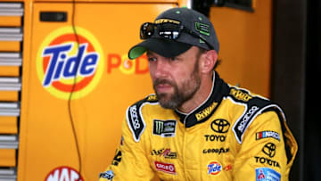 TALLADEGA, AL - OCTOBER 13: Matt Kenseth, driver of the #20 DEWALT FLEXVOLT Toyota, sits in the garage area during practice for the Monster Energy NASCAR Cup Series Alabama 500 at Talladega Superspeedway on October 13, 2017 in Talladega, Alabama. (Photo by Sarah Crabill/Getty Images)