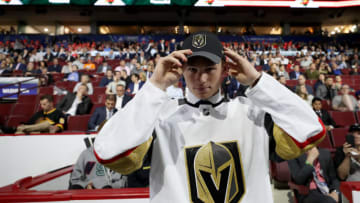 Kaedan Korczak reacts after being selected 41st overall by the Vegas Golden Knights during the 2019 NHL Draft. (Photo by Bruce Bennett/Getty Images)
