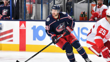 COLUMBUS, OH - OCTOBER 30: Oliver Bjorkstrand #28 of the Columbus Blue Jackets skates against the Detroit Red Wings on October 30, 2018 at Nationwide Arena in Columbus, Ohio. (Photo by Jamie Sabau/NHLI via Getty Images)