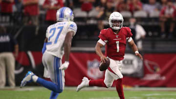 GLENDALE, ARIZONA - SEPTEMBER 08: Quarterback Kyler Murray #1 of the Arizona Cardinals scrambles with the football during the second half of the NFL game against the Detroit Lions at State Farm Stadium on September 08, 2019 in Glendale, Arizona. The Lions and Cardinals tied 27-27. (Photo by Christian Petersen/Getty Images)