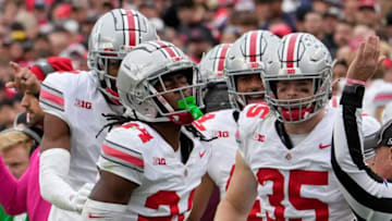 Oct. 14, 2023; Lafayette, In., USA;Ohio State Buckeyes cornerback Jermaine Mathews Jr. (24) celebrates after a tackle during the first half of Saturday's NCAA Division I football game against the Purdue Boilermakers at Ross-Ade Stadium in Lafayette.