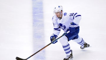 Dec 22, 2015; Glendale, AZ, USA; Toronto Maple Leafs right wing Joffrey Lupul (19) carries the puck during the first period against the Arizona Coyotes at Gila River Arena. Mandatory Credit: Matt Kartozian-USA TODAY Sports