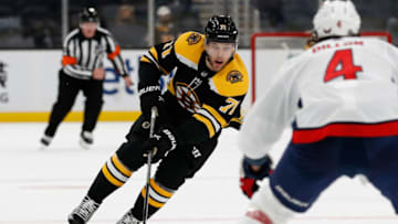 Apr 18, 2021; Boston, Massachusetts, USA; Boston Bruins left wing Taylor Hall (71) during the third period against the Washington Capitals at TD Garden. Mandatory Credit: Winslow Townson-USA TODAY Sports